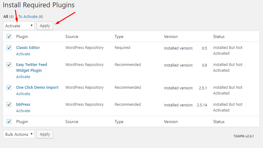 WordPress Plugin Activate Screen