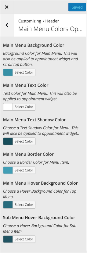 Header Colors Options